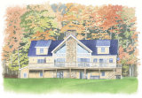 House portrait: large woodland dwelling: Vermont, USA. A3 commissionahouseportrait_sallybarton_autumncolours_vermont