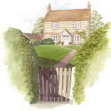 House portrait: Oxfordshire Village House. A3 commissionahouseportrait_villagehouse_sallybarton