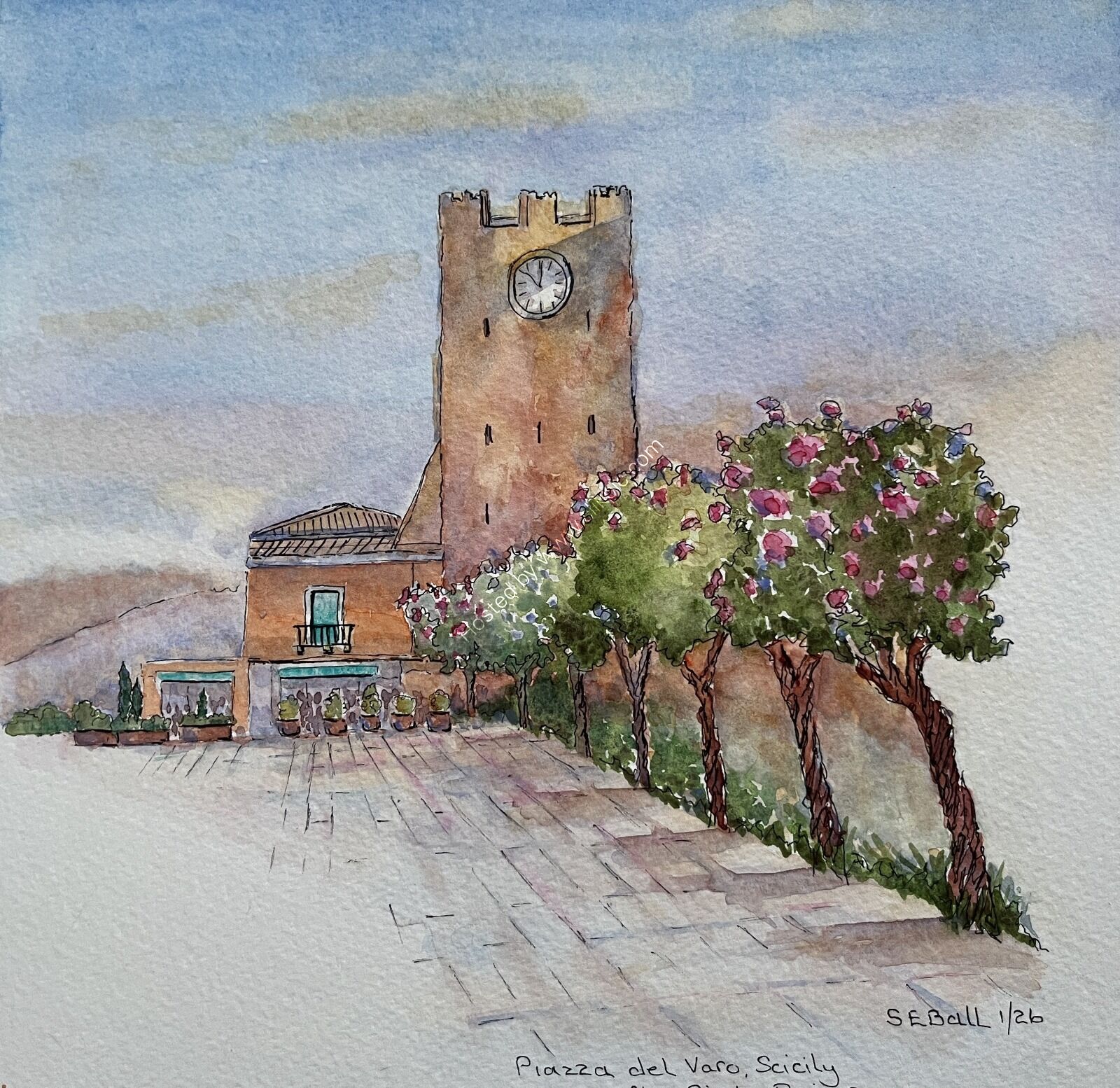 'Taormina Square, Sicily' after Cindy Briggs
