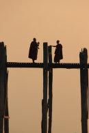 Monks on U Bein Bridge at Sunset