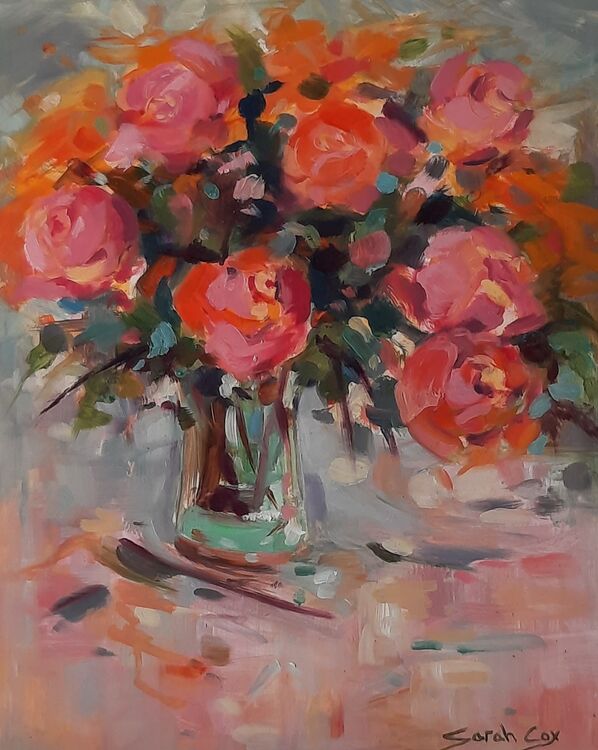 Summertime roses oil on board 12" x 9.5" SOLD