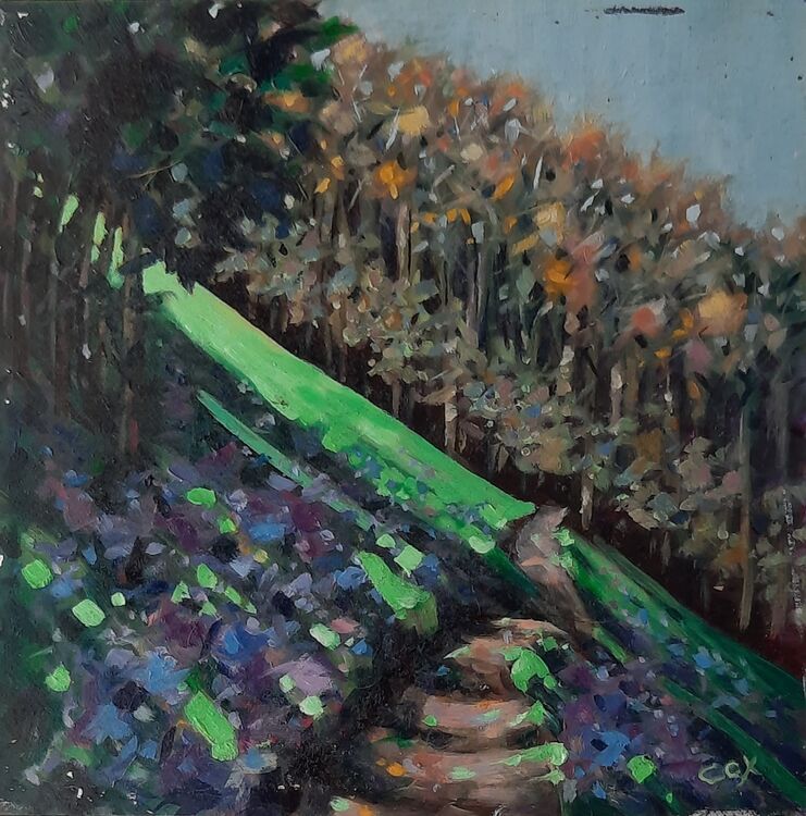 Spring bluebells on the downs oil on board 8" x 8" framed £75