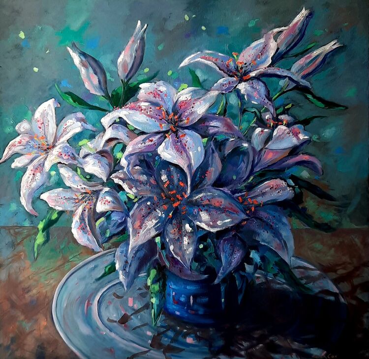 Bowl of Lilies Oil on Canvas 24" x 24" Oil on canvas £350