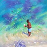 Cleaning the fish, Barbados acrylic 20” x 24” SOLD