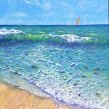 Shimmering waters and the red sail acrylic 40” x 50” SOLD