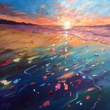 Sunset over wet sand 12” x 12” SOLD