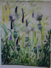 Between the trees, embroidery and silk painting on silk organza