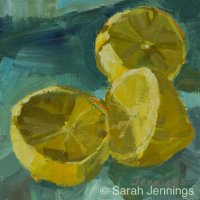 Lemons on blue (daily painting) (SOLD)