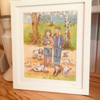 Framed original painting with a background from photos