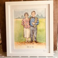 framed original painting with a background from photos