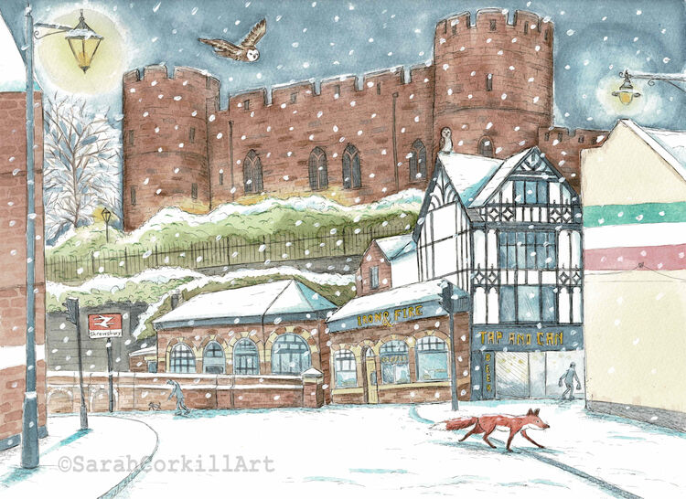 Shrewsbury castle in the snow