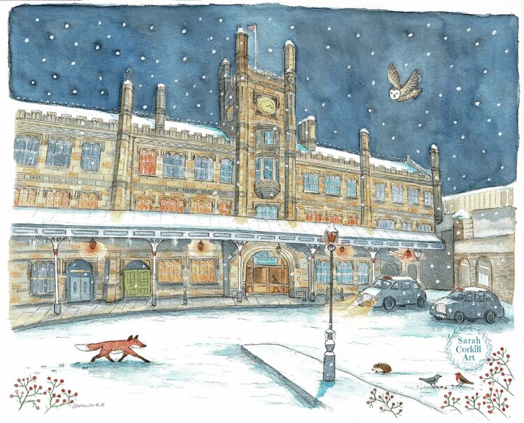 Shrewsbury railway station winter scene