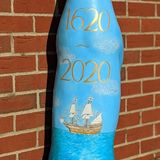 Back view of Mayflower showing the dates and the ship 'the Mayflower'