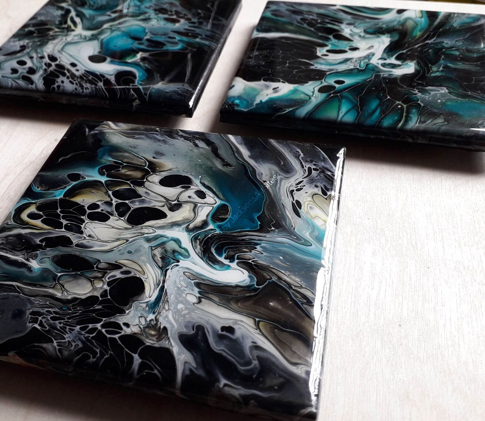 Coaster Set of Three - Black, White & Green