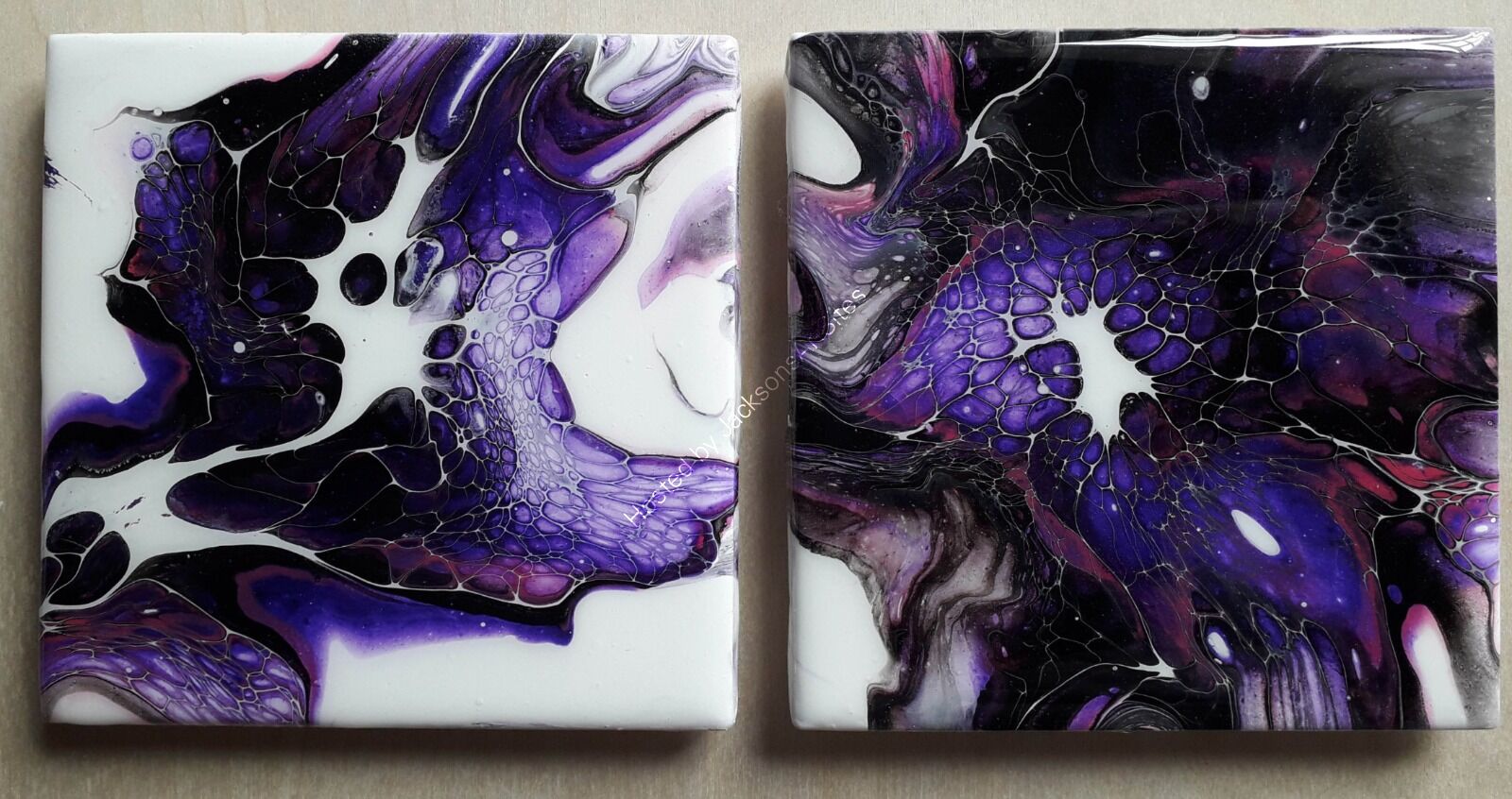 Coaster Set of Two - Purple, Black & White