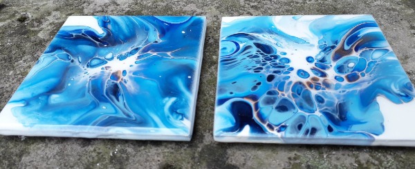 Coaster Set of Two - Blue, Bronze and White