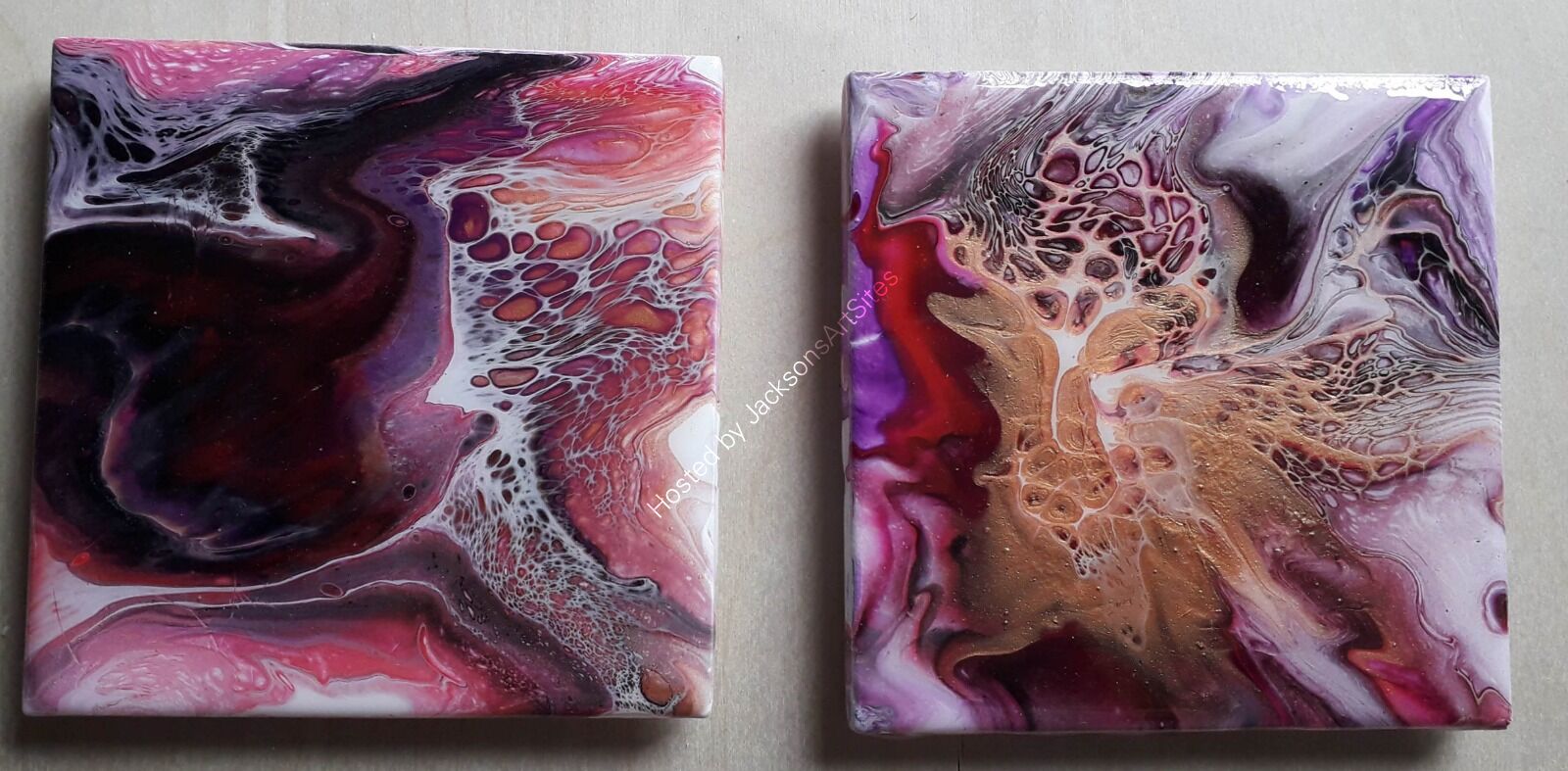 Coaster Set of Two- Pink, Purple & Bronze