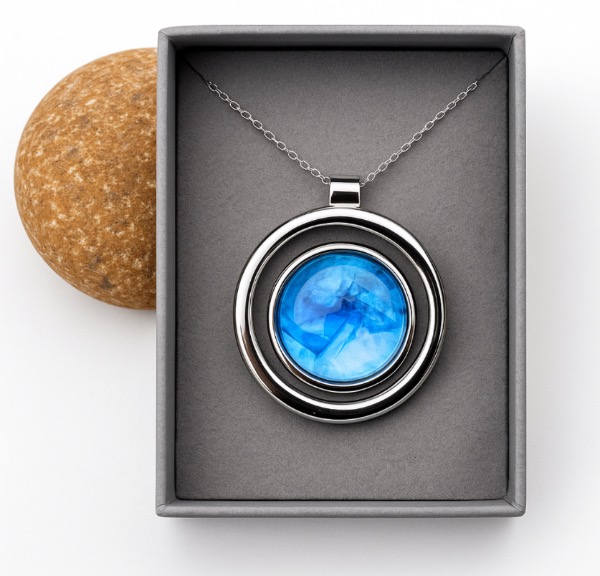 Blue Round Double Circle Silver Pendant from my Limited Edition Range