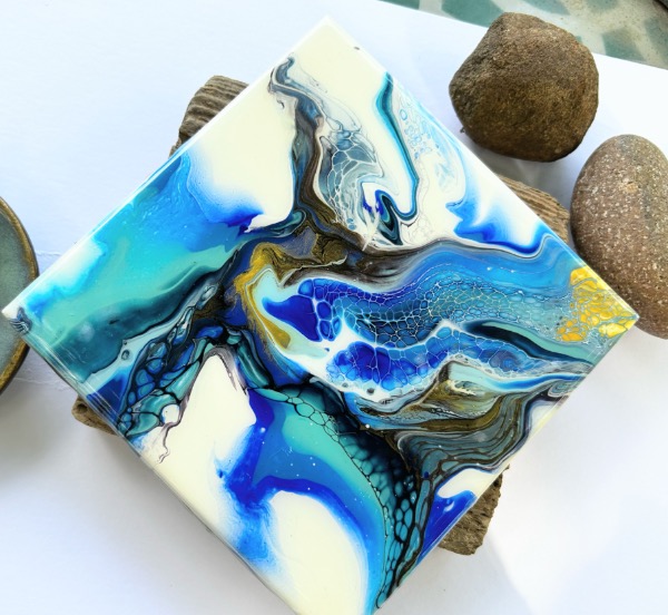 Blue, turquoise and gold 15cm x 15cm tile