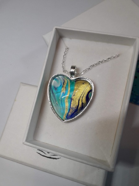 Gold & Teal Heart Pendant