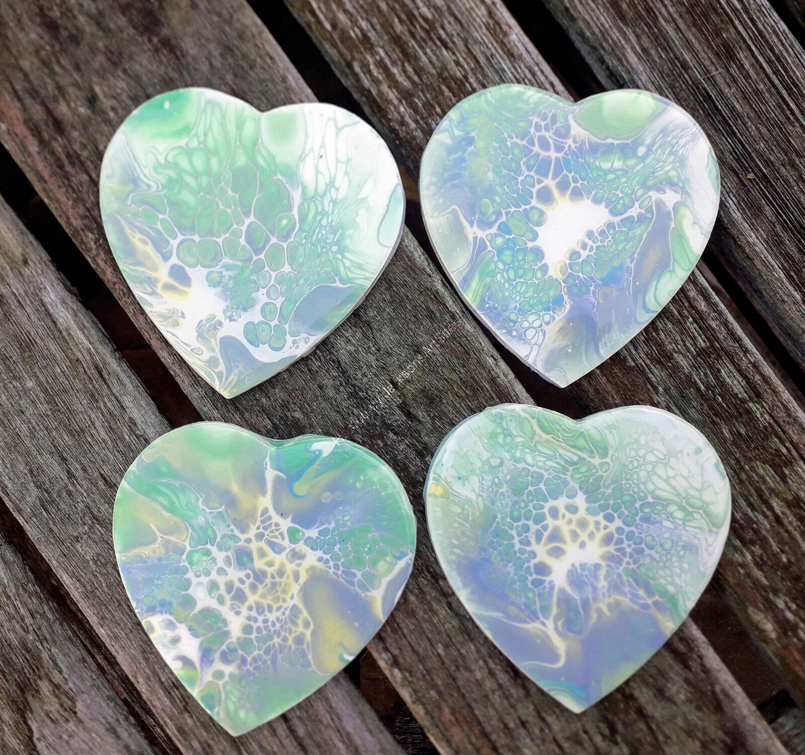 Four Pale Green Wooden Heart Coasters