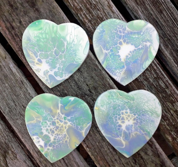 Four Pale Green Wooden Heart Coasters