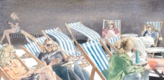 Detail: Deckchairs with Figures sallybarton_watercolourpainting_figurative_figures_deckchairs_Summer_Kent