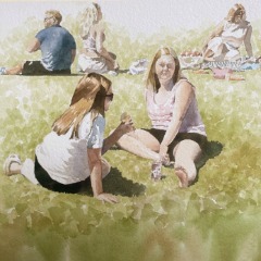 Third Heatwave: Walmer, Kent watercolour_SallyBarton_light&shade_park_figures_heatwave_Kent