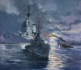HMS Warspite Leaving Harbour HMS Warspite HMS Sidmouth, RN Battleships WW1 WW2 Marine Art