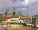 View of Lincoln Cathedral from Brayford Wharf circa 1903 Lincoln cathedral Brayford Pool marine art acrylic painting Lincolnshire