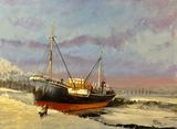 Neaped and Frozen - the Sonority at Surlingham on the Yare. British Coasters. F T Everards and Son Greehithe River Yare Marine Painting