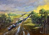 "Last one down buys the Beers De Havilland Venoms Cold war jets. Aviation Art Acrylic painting