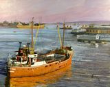 Ready to Work Cargo the Insistence at Gravesend. Marine Painting Acrylic painting Merchant Navy Coasters River Thames.
