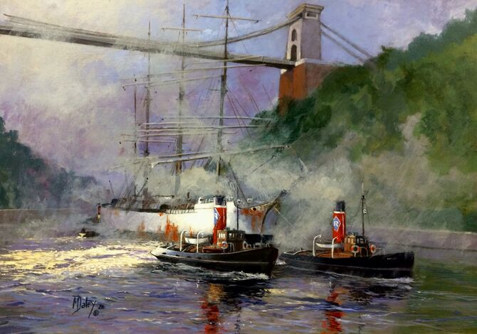 Rea Tugs. Bristol Avonmouth Clifton suspension bridge Marine Art
