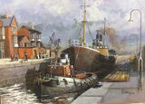 Tug out of Hull steam tugs steam trawlers Hull docks marine art acrylic painting