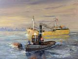 Morning Departure River Thames tug coaster Marine Painting Acrylic painting