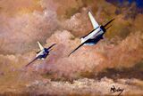 Lightnings at Sunset EE Lightning aviation art acrylic painting