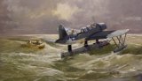 Lifeline! A Vought Kingfisher has landed to pick up two lost US aircrew. Selected for GAvA Exhibition Mall Galleries 7/2018
