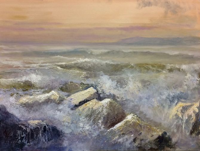 Oil painting of seascape with painting knife Marine Art