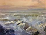 Tumult! Oil painting of seascape with painting knife Marine Art