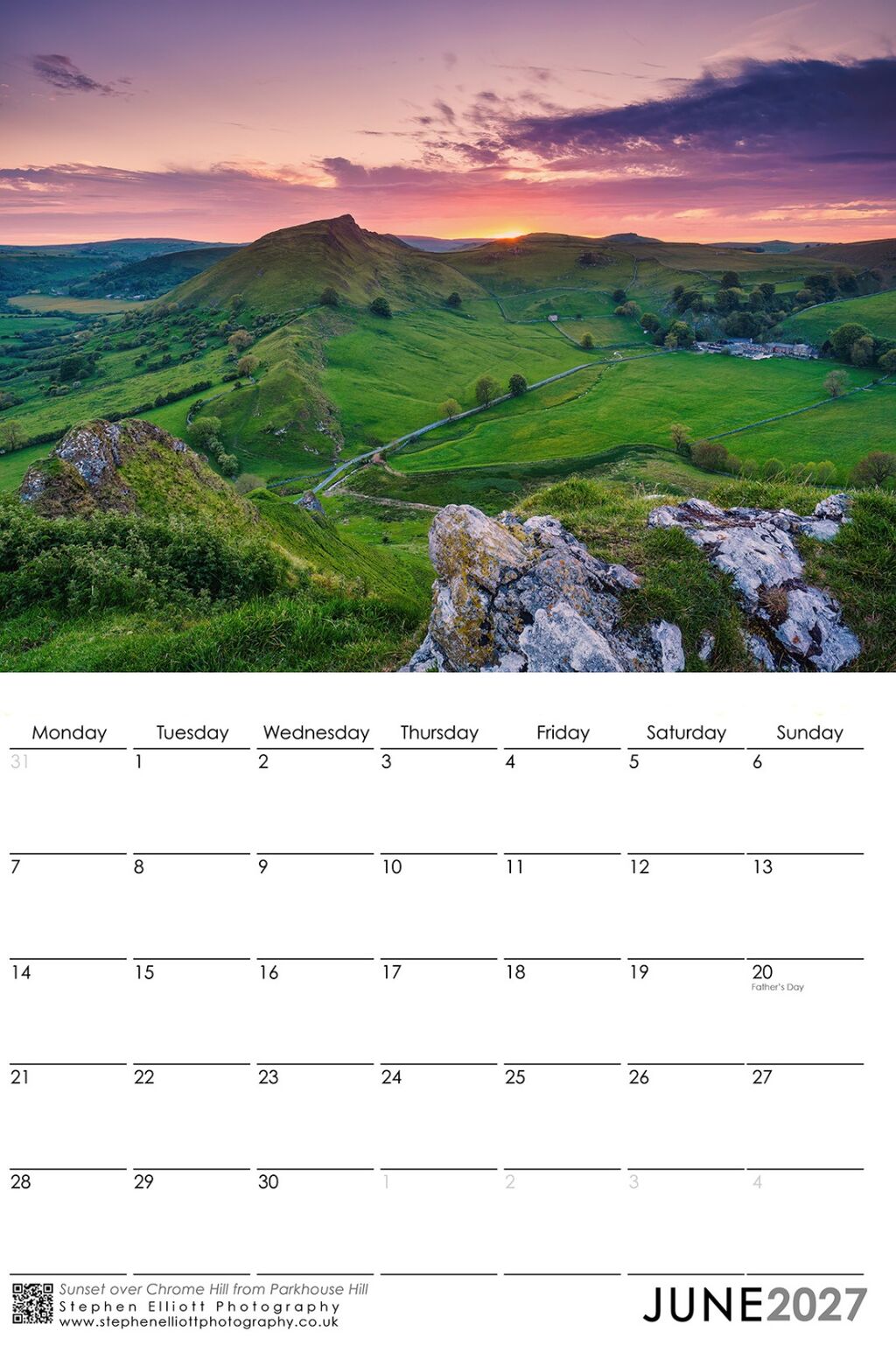 June 2027 - Sunset over Chrome Hill from Parkhouse Hill