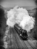 Steam train in the Hope Valley B&W