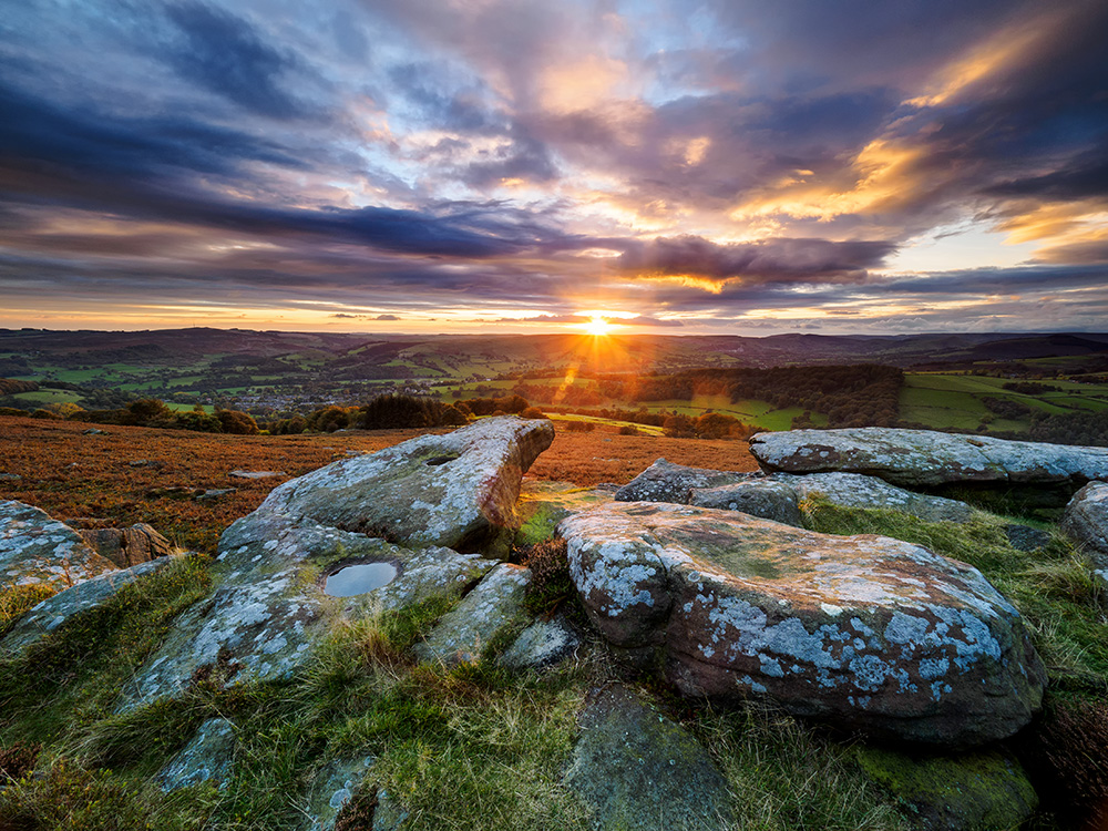 Autumn sunset at Carhead Rocks