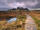 Flagged pathway at Back Tor Derbyshire.