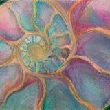 Time (green/pink) Green pink ammonite spiral drawing by Dawn Rodger