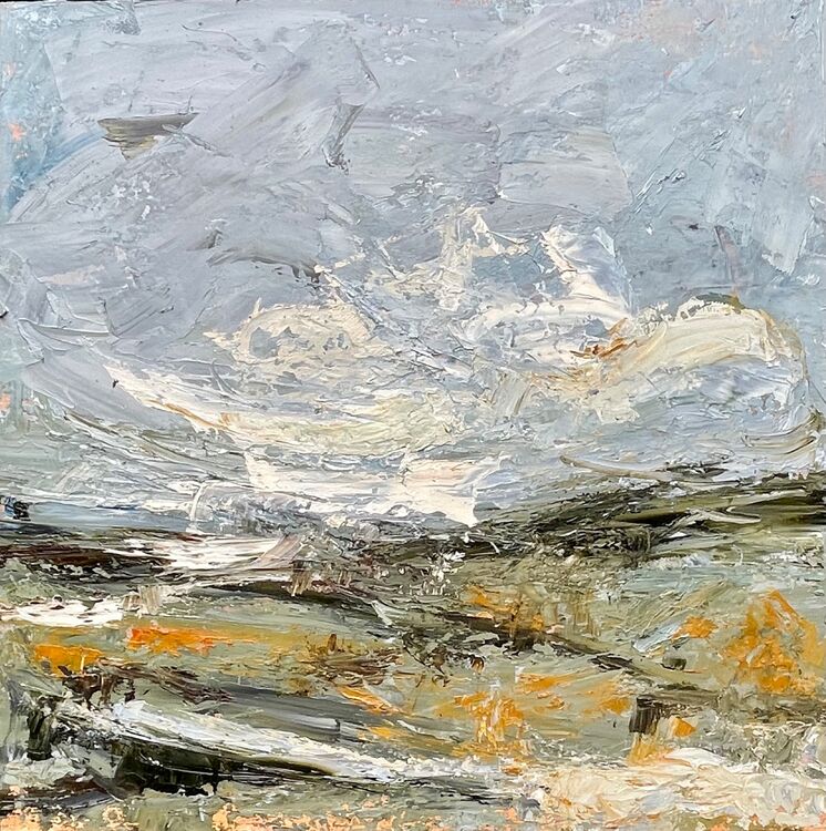 Storm Amy oil on canvas 50x50 cm. Framed 57x57x4cm.