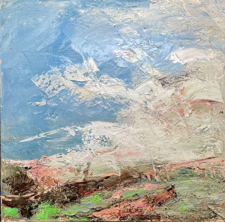 Top of the Hill oil on canvas 50x50cm.  framed 57x57x4cm