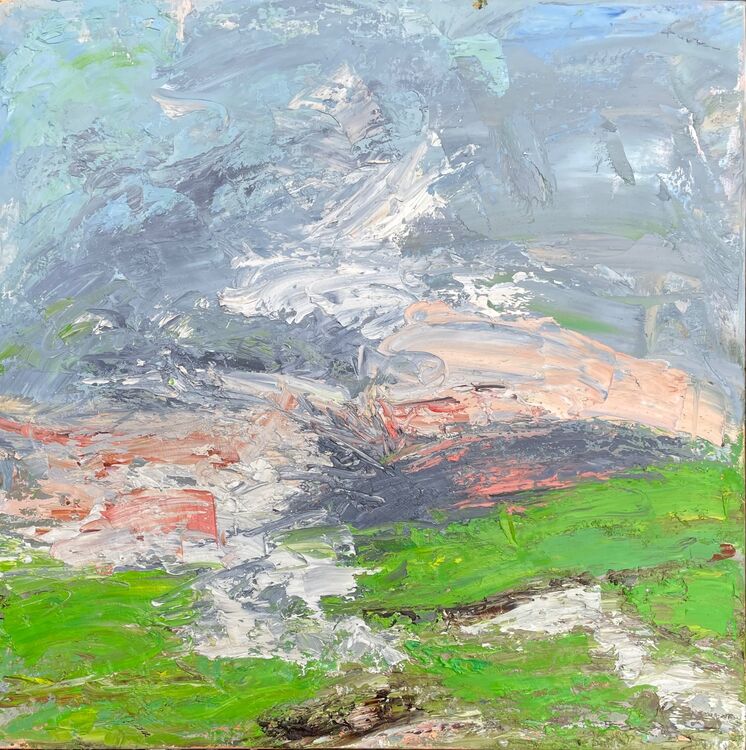 Green Green Grass oil on canvas 50x50 cm. Framed 57x57x4