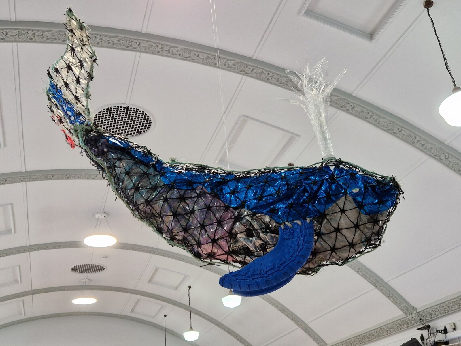 Silverdale Art Group exhibition 2024 3D Whale made from recycled material.