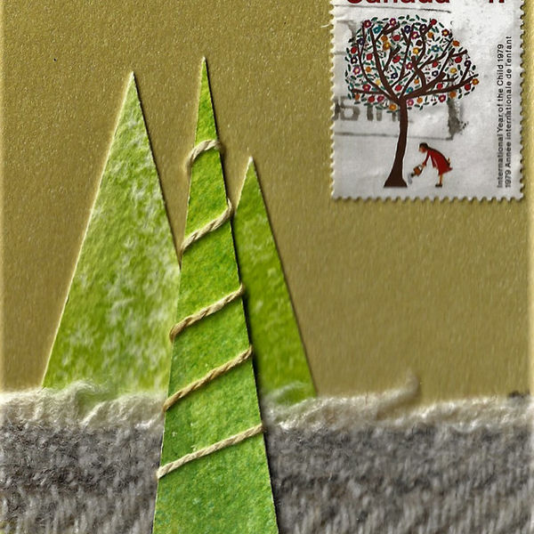 Christmas Trees with Cumbrian Tweed; 10 x 10; mixed media NFS